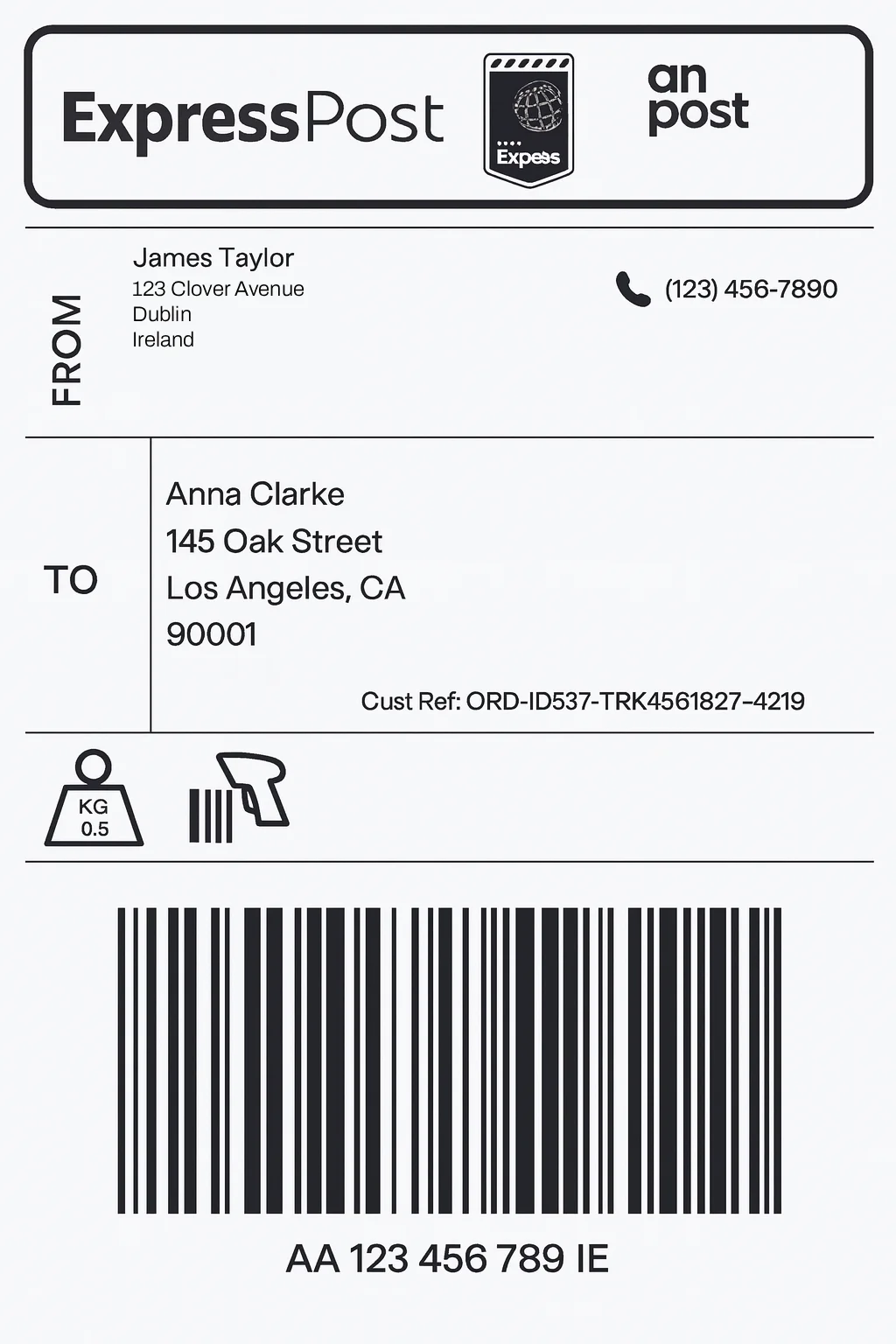 Example EirPost shipping label